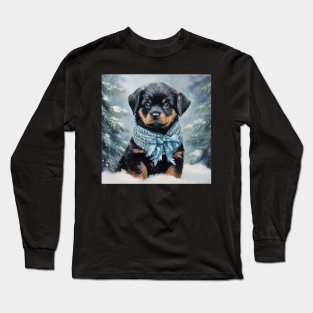 Rottweiler puppy in snow Long Sleeve T-Shirt